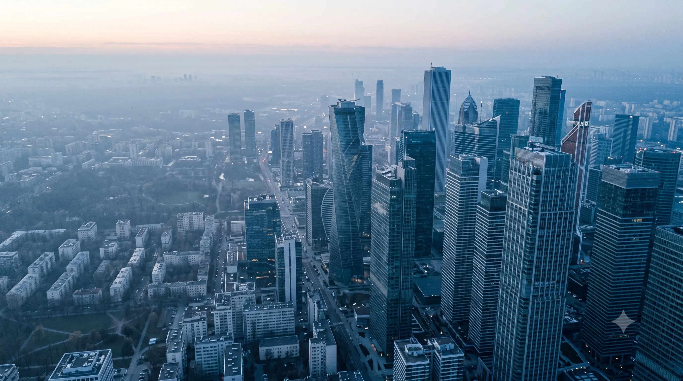 City skyline at daybreak